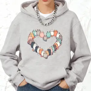 Kediler Kalp Baskı Kapüşonlular Pamuk Bayan Kış Polar Sıcak Kazak Koşu Cep Tişörtü Sportif Ge