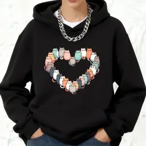 Kediler Kalp Baskı Kapüşonlular Pamuk Bayan Kış Polar Sıcak Kazak Koşu Cep Tişörtü Sportif Ge