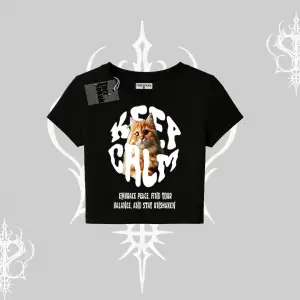 Keep Calm Yazılı Kedi Baskılı Streetwear Babby Tee Tshirt
