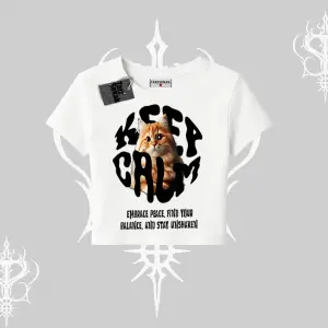 Keep Calm Yazılı Kedi Baskılı Streetwear Babby Tee Tshirt