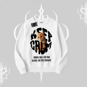 Keep Calm Yazılı Kedi Baskılı Streetwear Biskilet Sweatshirt