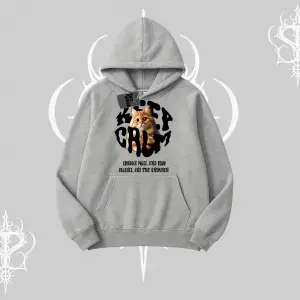 Keep Calm Yazılı Kedi Baskılı Streetwear Kapşonlu Sweatshirt