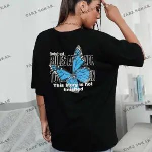 Kelebek Baskılı Oversize Kadın