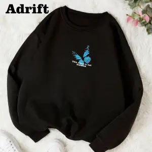 Kelebek Renkli Oversize Bisiklet Yaka Pamuklu Sweatshirt Beyaz