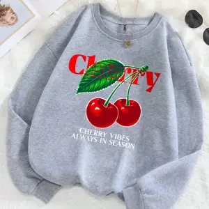 Kiraz Vibes Her Zaman Sezon Tişörtü Bayan Meyve Baskılı Kapüşonlular Crewneck Gevşek Polar Sı