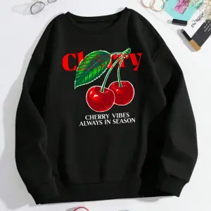 Kiraz Vibes Her Zaman Sezon Tişörtü Bayan Meyve Baskılı Kapüşonlular Crewneck Gevşek Polar Sı