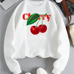 Kiraz Vibes Her Zaman Sezon Tişörtü Bayan Meyve Baskılı Kapüşonlular Crewneck Gevşek Polar Sı