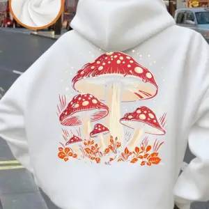 Kırmızı Mantar Kişilik Baskılar Kapüşonlular Kadınlar Rahat Gevşek Kazaklar Temelleri Cep Tiş