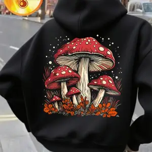 Kırmızı Mantar Kişilik Baskılar Kapüşonlular Kadınlar Rahat Gevşek Kazaklar Temelleri Cep Tiş