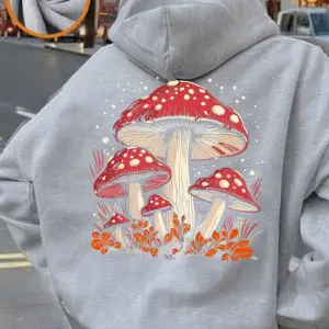 Kırmızı Mantar Kişilik Baskılar Kapüşonlular Kadınlar Rahat Gevşek Kazaklar Temelleri Cep Tiş