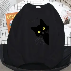 Kış Harajuku Kadın Kazak Miyav Siyah Kedi Baskı Hoodies Rahat Tüm Matematik Kazak Crewneck Ge
