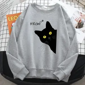 Kış Harajuku Kadın Kazak Miyav Siyah Kedi Baskı Hoodies Rahat Tüm Matematik Kazak Crewneck Ge