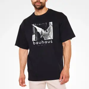 Ko Buta Bauhaus Baskılı Unisex Siyah Oversize Tişört Os55128