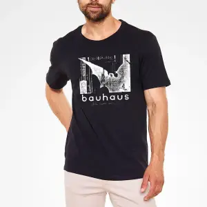 Ko Buta Bauhaus Baskılı Unisex Siyah Tişört T55128
