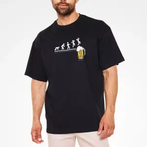 Ko Buta Bira Evrimi Baskılı Unisex Oversize Tişört - Tshirt Os20103