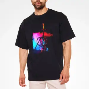 Ko Buta Nargile Baskılı Unisex Siyah Oversize T-shirt Os9944