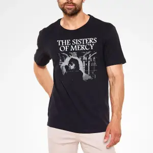 Ko Buta Sisters Of Mercy Baskılı Unisex Siyah Tişört - Tshirt T58311