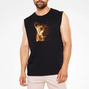 Ko Buta Unisex Aslan Kral Baskılı Siyah Kolsuz T-shirt Kk19383