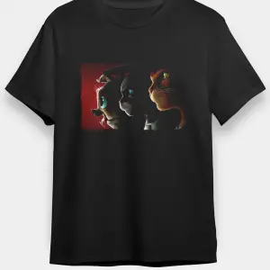 Ko Buta Unisex Çizmeli Kedi (PUSS İN BOOTS) Baskılı Siyah T-shirt T19458