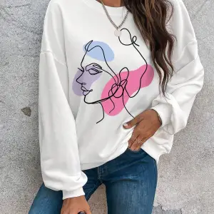 KOD ADR-SHEN Clasi Abstract Figure Graphic Drop Shoulder Sweatshirt Beyaz