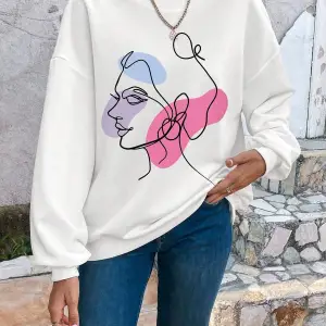KOD ADR-SHEN Clasi Abstract Figure Graphic Drop Shoulder Sweatshirt Beyaz