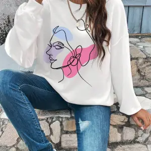 KOD ADR-SHEN Clasi Abstract Figure Graphic Drop Shoulder Sweatshirt Beyaz