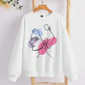 KOD ADR-SHEN Clasi Abstract Figure Graphic Drop Shoulder Sweatshirt Beyaz