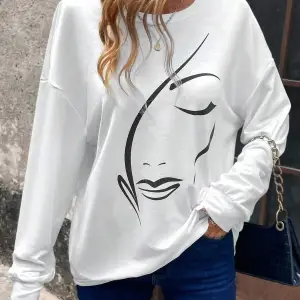 KOD ADR-SHEN LUNE Figure Graphic Drop Shoulder Sweatshirt Beyaz