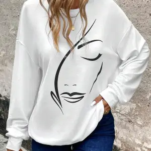 KOD ADR-SHEN LUNE Figure Graphic Drop Shoulder Sweatshirt Beyaz