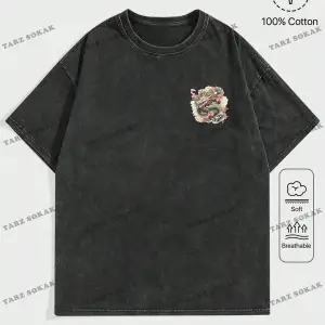 KOD Trend Anime erkek Anime Ejderha Baskı Yuvarlak Yaka Tişört, İlkbahar ve Yaz Aylarında Günlük