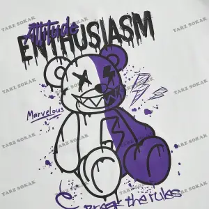 KOD Trend EMRG Erkek Bol Kesim Kısa Kollu Karikatür Ayı ve Harf Baskılı Tişört