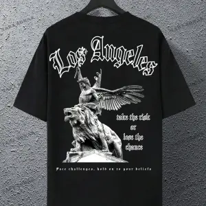 KOD Trend EMRG Erkek Büyük Beden Düşük Omuzlu Tişört Çizgi Film Karakteri ve Harf Baskılı