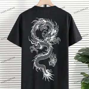 KOD Trend EMRG Erkek Ejderha Grafikli Düşük Omuz Tişörtü