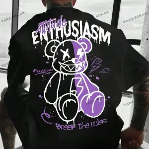 KOD Trend EMRG Erkek Harfli ve Teddy Bear Baskılı Yuvarlak Yaka Tişört