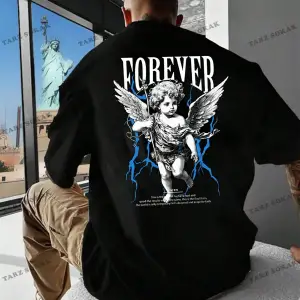 KOD Trend EMRG Erkek Melek Desenli Yuvarlak Yaka Tişört