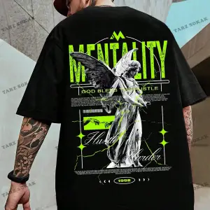 KOD Trend EMRG Erkek Melek Ve Slogan Baskılı Tişört