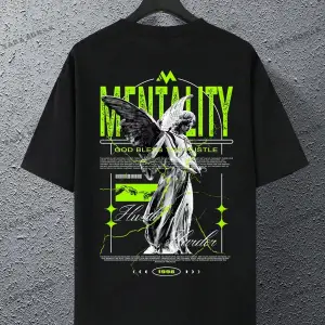 KOD Trend EMRG Erkek Melek Ve Slogan Baskılı Tişört