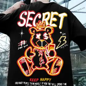 KOD Trend EMRG Erkek Sloganlı ve Karikatür Grafikli Büyük Boy Tişört