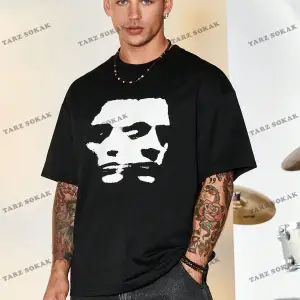 KOD Trend EMRG Loose Fit Erkek Grafik Grafik Düşük Omuz Tişört