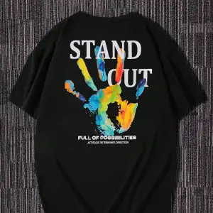 KOD Trend EMRG Sloganlı ve El Baskılı Erkek Bol Kesim Tişört