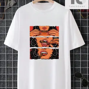 KOD Trend Erkek Beyaz Yuvarlak Yaka Baskılı T-shirt