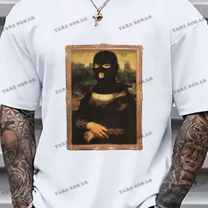 KOD Trend Erkek Büyük Beden Komik Mona Lisa Baskılı T-Shirt