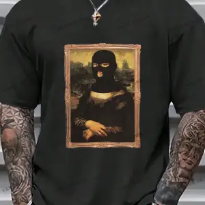 KOD Trend Erkek Büyük Beden Komik Mona Lisa Baskılı T-Shirt