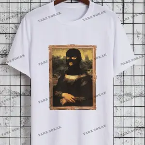 KOD Trend Erkek Büyük Beden Komik Mona Lisa Baskılı T-Shirt
