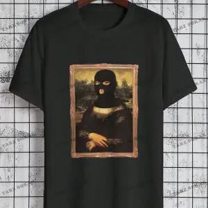KOD Trend Erkek Büyük Beden Komik Mona Lisa Baskılı T-Shirt