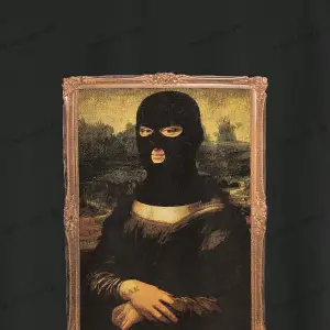 KOD Trend Erkek Büyük Beden Komik Mona Lisa Baskılı T-Shirt