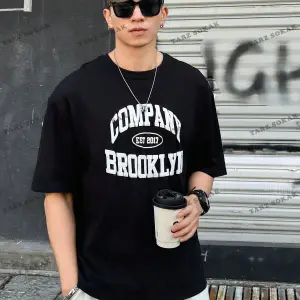 KOD Trend Erkek Harfli Grafik Damla Omuz Tişört