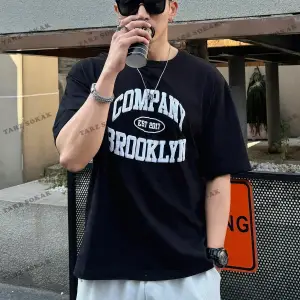 KOD Trend Erkek Harfli Grafik Damla Omuz Tişört