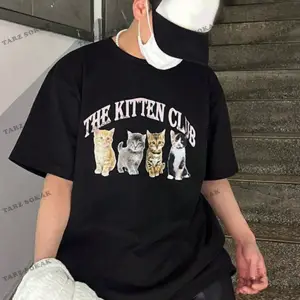 KOD Trend Erkek Kedi & Harf Grafikli Tişört