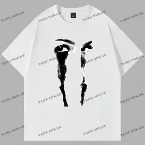 KOD Trend Goth Erkek Figür Grafik Damla Omuz Tişört